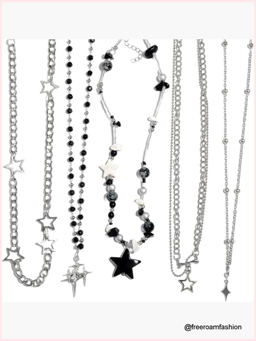 5-Piece Gothic Necklace Set – Star Pendant, Beaded Chain, Grunge Emo Pack